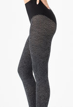 Chevron Chic Tweed Patterned Opaque Tights by Fiore in grey black