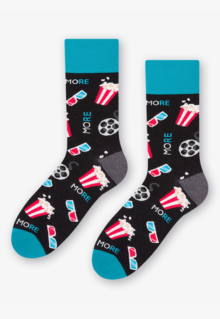 Cinema & Film Patterned Socks in Black Turquoise by More