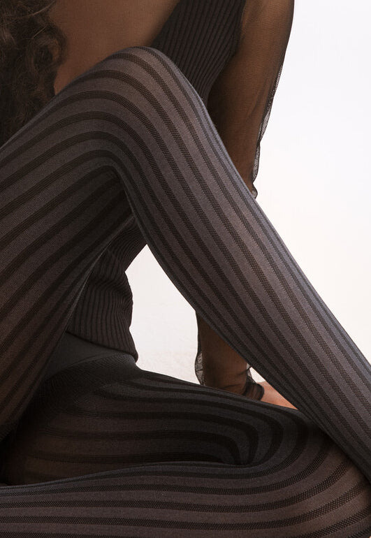 Colour Story Vertical Stripes Patterned Silky Tights by Fiore in dark grey