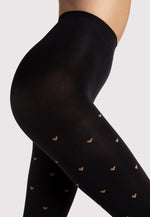 Copper Sparkly Love Hearts Patterned Opaque Tights by Fiore in black