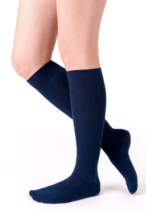 Cotton Smooth Knitted Knee High Socks by Steven in granat navy blue