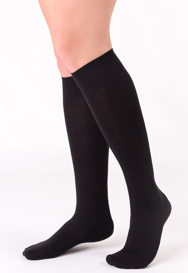 Cotton Smooth Knitted Knee High Socks by Steven in black