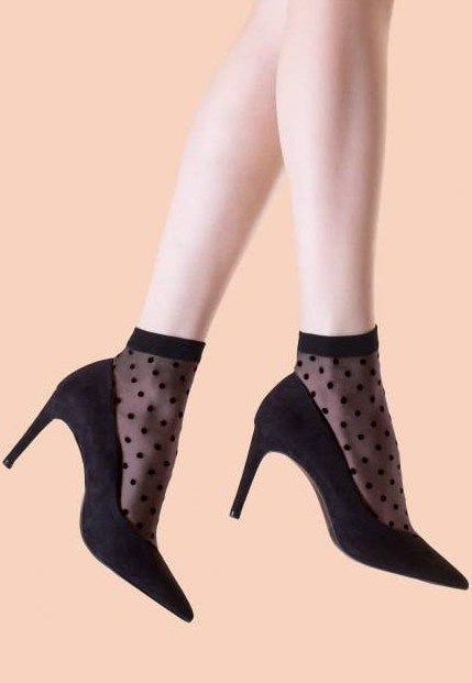 Cute Polka Dot Patterned Sheer Socks by Fiore in black