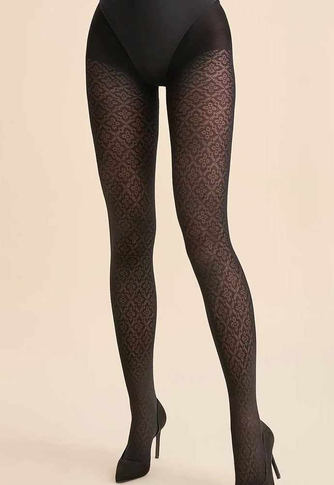 Dafne Baroque Patterned Opaque Tights by Gabriella black