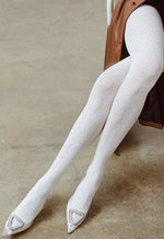 Dafne Baroque Patterned Opaque Tights by Gabriella ecru white cream