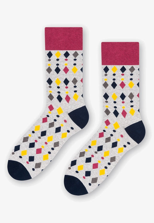 Dots & Diamonds Patterned Socks in Light Grey by More in burgundy navy