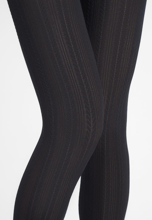 Diana D08 Cable Knit Patterned Opaque Tights by Marilyn in black

