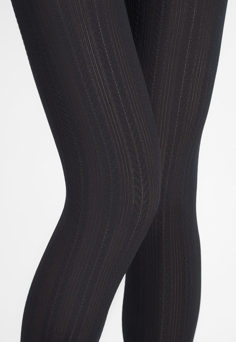 Diana D08 Cable Knit Patterned Opaque Tights by Marilyn in black
