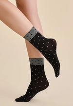 Dina Polka Dot Patterned Opaque Socks by Gabriella in black grey