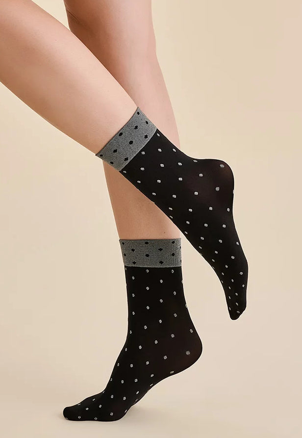 Dina Polka Dot Patterned Opaque Socks by Gabriella in black grey