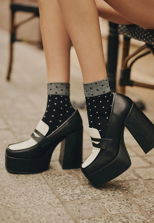 Dina Polka Dot Patterned Opaque Socks by Gabriella in black grey