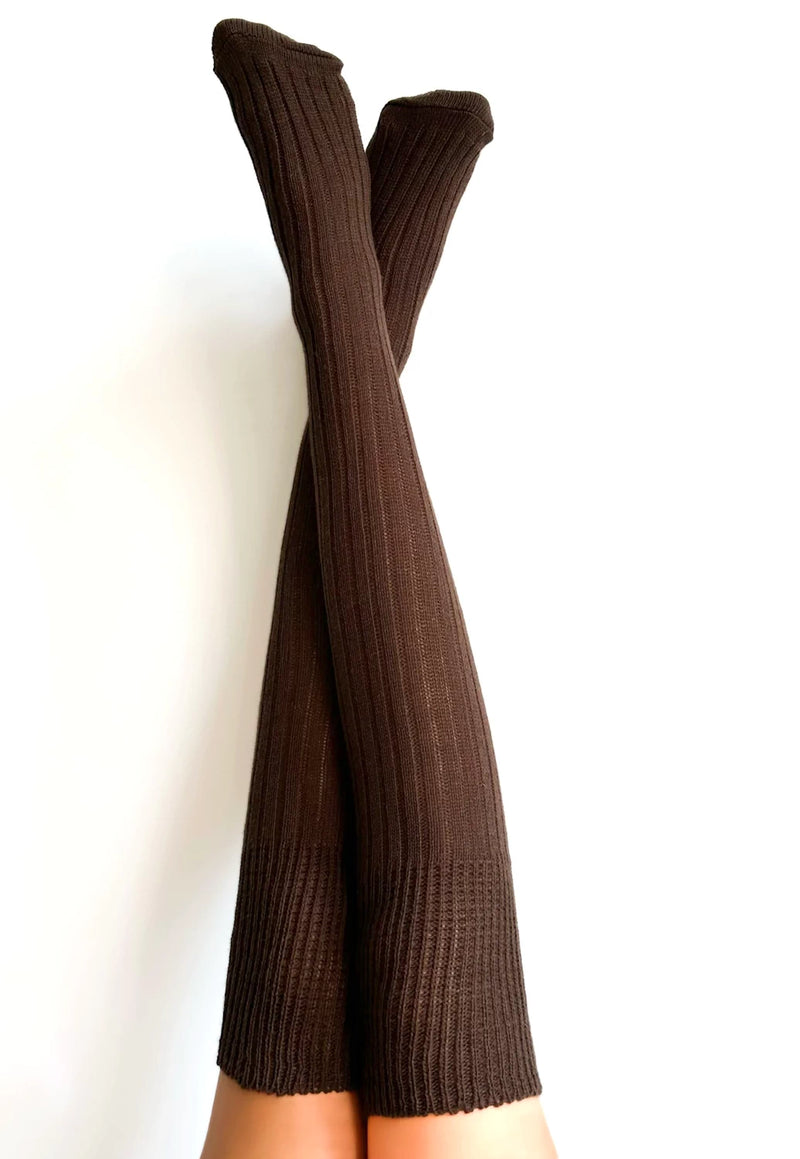 Diuna Wool Cable Knitted Over-Knee Socks by Veneziana in cappuccino brown
