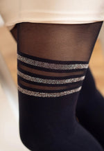 Diuna Triple Silver Band Hold-Ups Tights by Knittex in black