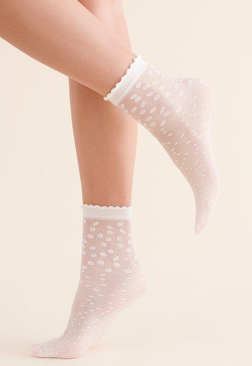 Eby Spotty Patterned Sheer Socks by Gabriella white