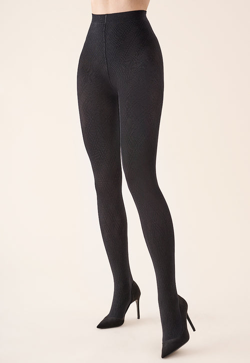 Elena Diamond Patterned Opaque Tights by Gabriella in black