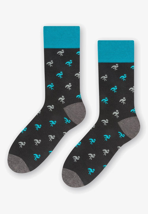 Flamingo Patterned Socks in Dark Grey by More in turquoise