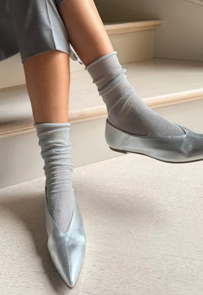 Flavia Sparkly Lurex Ankle Socks by Veneziana in silver grey