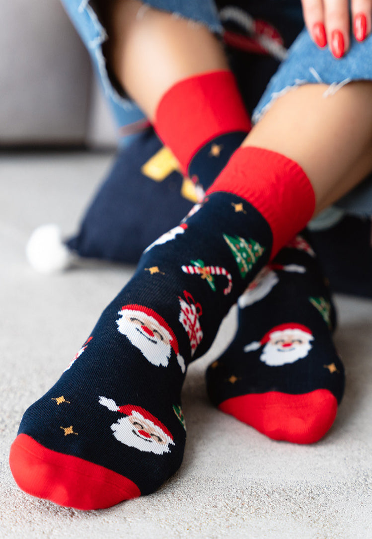 Christmas Gifts Patterned Socks in Navy blue and red by More