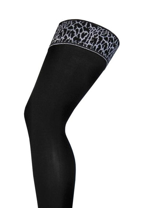 Gigi 07 Opaque Hold-Ups with Leopard Print Welt by Gatta in black silver