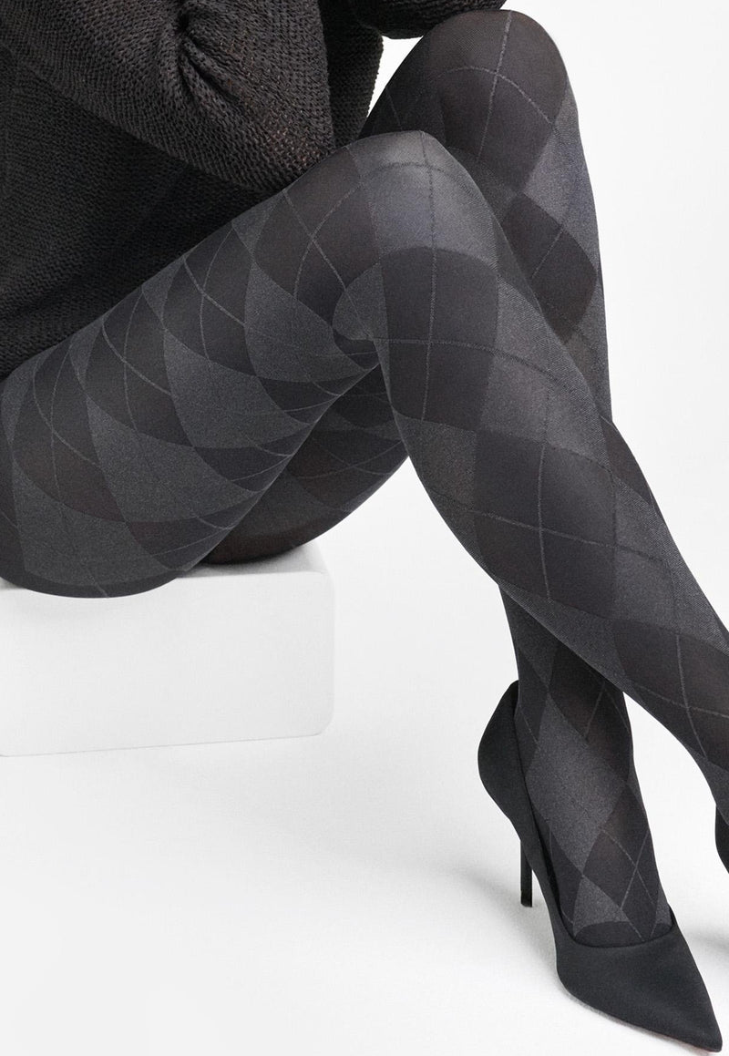 Grace 05 Argyle Patterned Opaque Tights by Marilyn in black grey