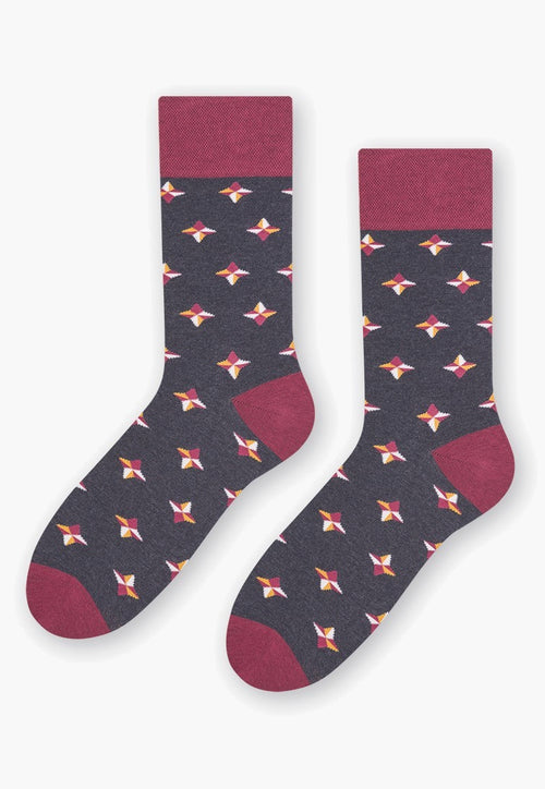 Graphic Stars Patterned Socks in Burgundy by More in grey