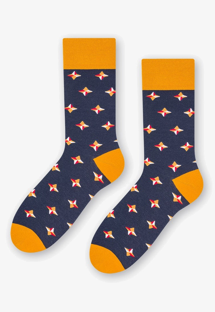 Graphic Stars Patterned Socks in Mustard & Navy by More
