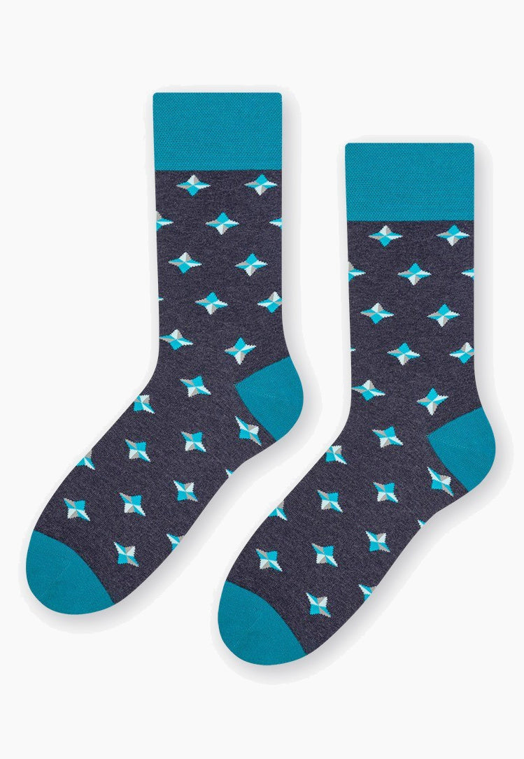 Graphic Stars Patterned Socks in Turquoise by More in grey