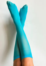 Katrin 40 Den Opaque Knee-High Socks by Veneziana in turquoise blue