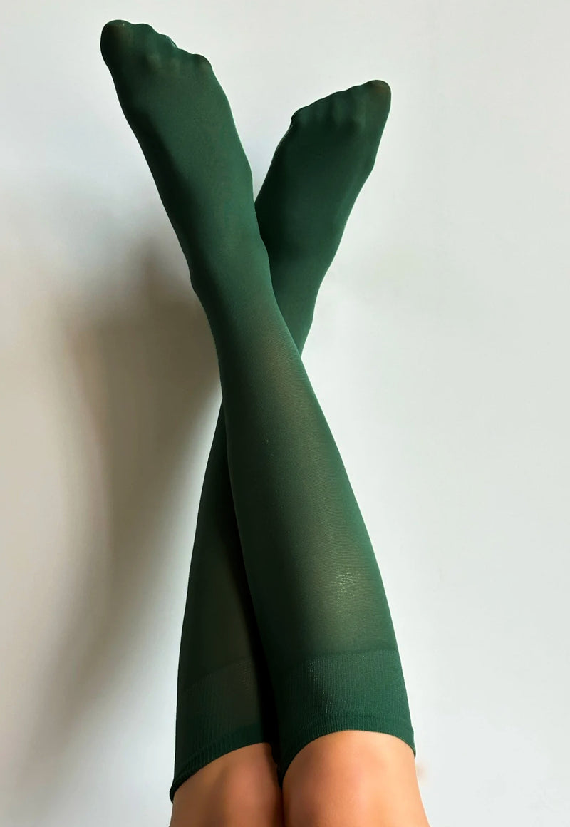 Katrin 40 Den Opaque Knee-High Socks by Veneziana in dark bottle green