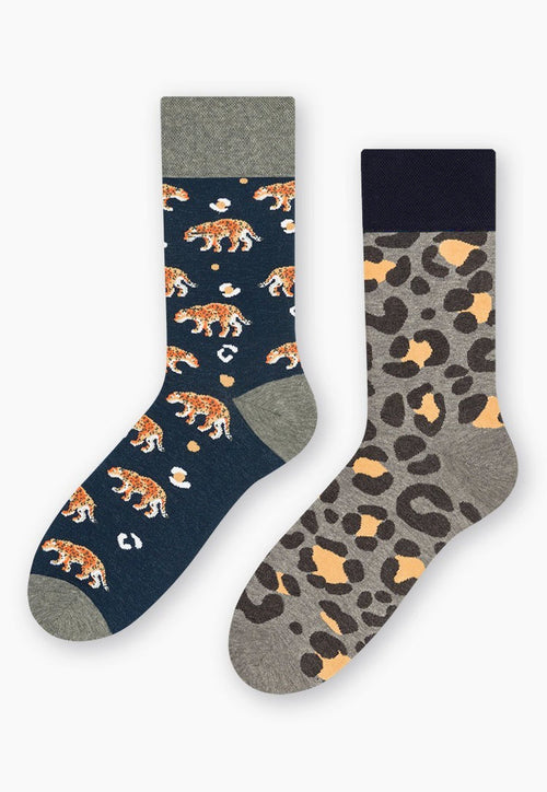 Leopard Odd Patterned Socks in Navy & Grey by More