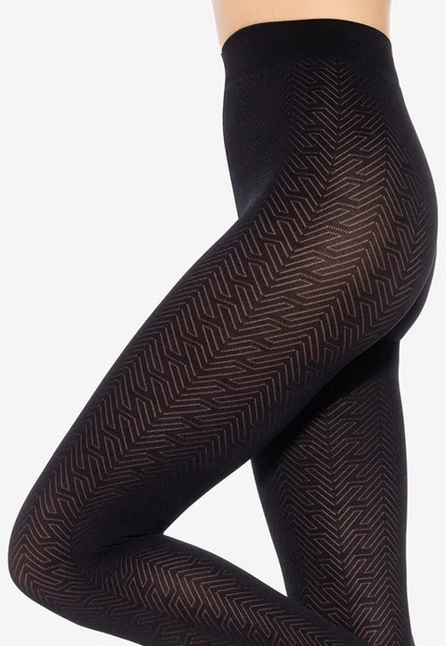 Loretta 152 Chevron Arrows Patterned Opaque Tights by Gatta black
