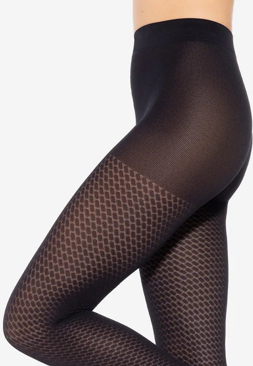 Lorien 23 Diagonal Brick Patterned Opaque Tights by Gatta in black
