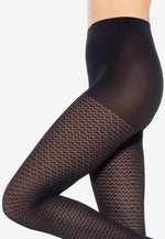 Lorien 25 ZigZag Squares Patterned Opaque Tights by Gatta in black