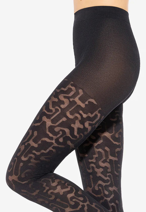 Lorien 26 Maze Patterned Opaque Tights by Gatta in black