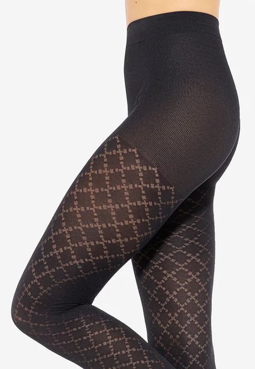 Lorien 28 Diamond Patterned Opaque Tights by Gatta in black