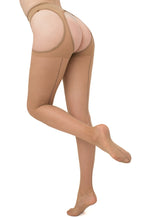 Love Chic Seamed Strip Panty Sheer Suspender Tights by Giulia in nude tan with black seam
