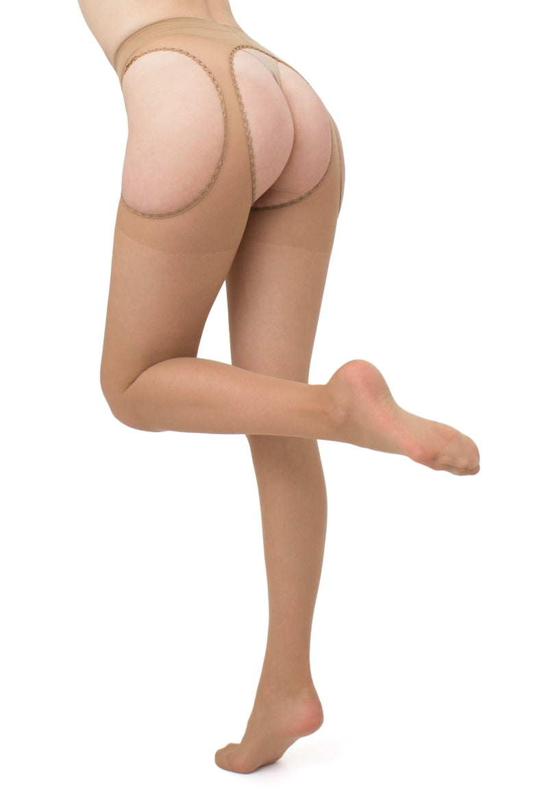 Love Strip Panty Sheer Suspender Tights by Giulia in daino tan nude