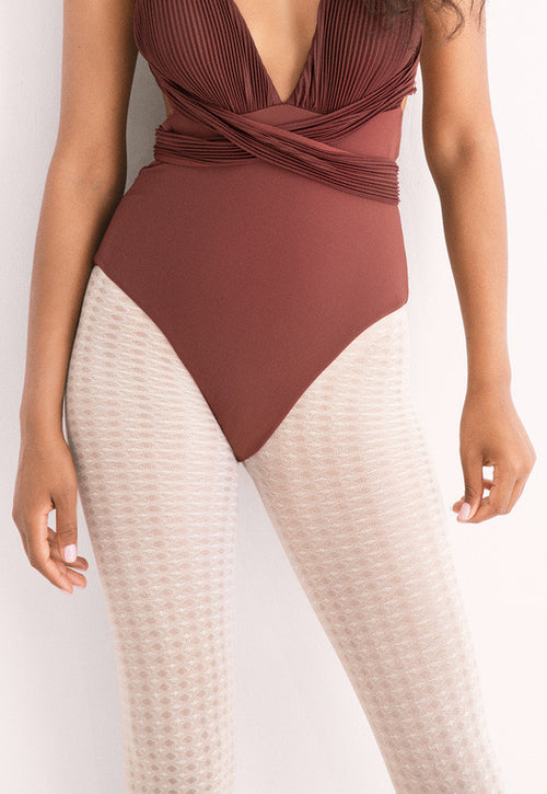 Moonrise Square Dots Patterned Lace Tights by Fiore in ecru white cream