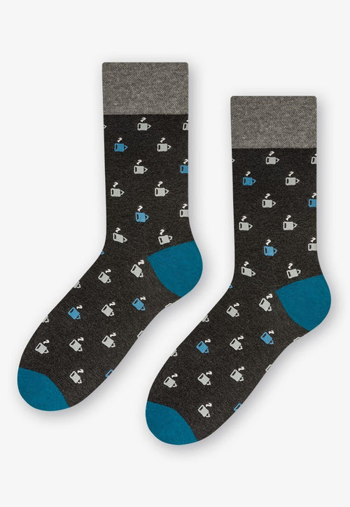 Cups & Mugs Patterned Socks in Grey by More in blue teal