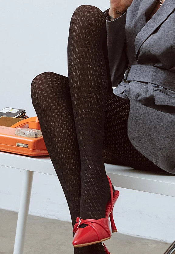 Nadia Dash Patterned Opaque Tights by Gabriella in black