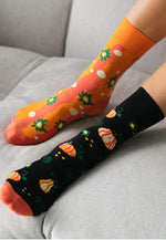 Pumpkins Odd Patterned Socks in Black & Orange 