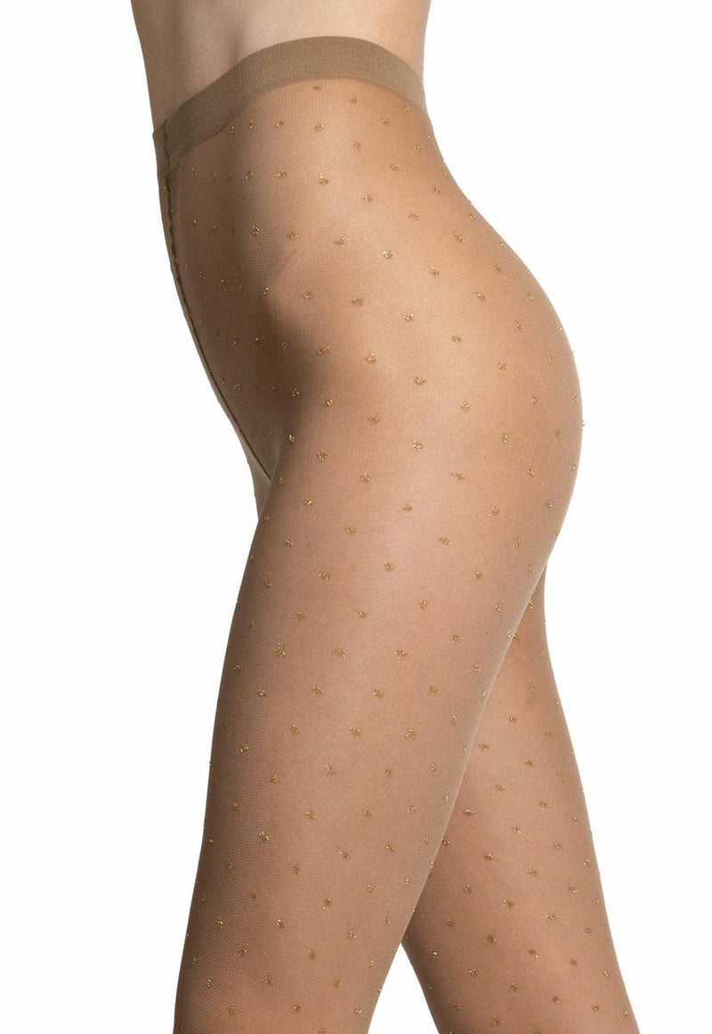 Puntini Pois Lurex Polka Dot Tights by Veneziana in nude tan and gold