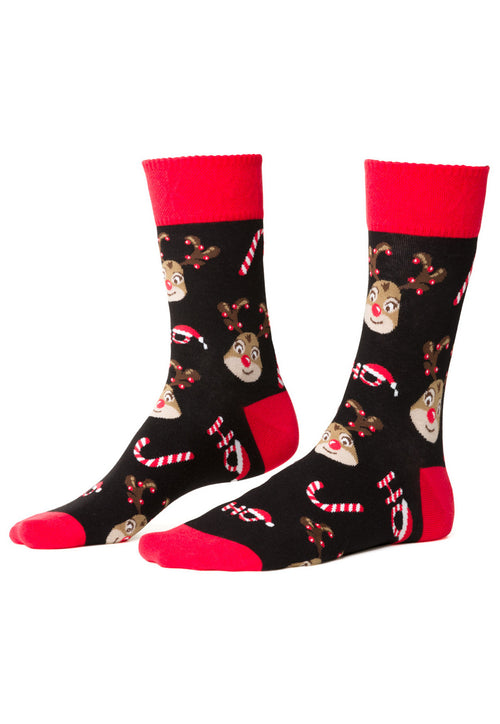 Reindeer Patterned Christmas Socks in Black by More