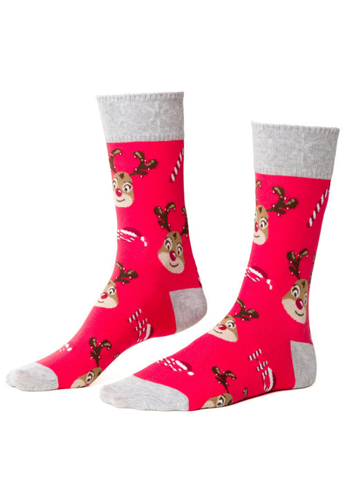 Reindeer Patterned Christmas Socks in Red by More