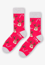 Reindeer Patterned Christmas Socks in Red by More