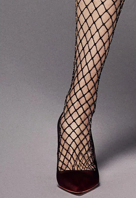 Rete Maxi Lurex Whale Fishnet Tights by Veneziana in black silver