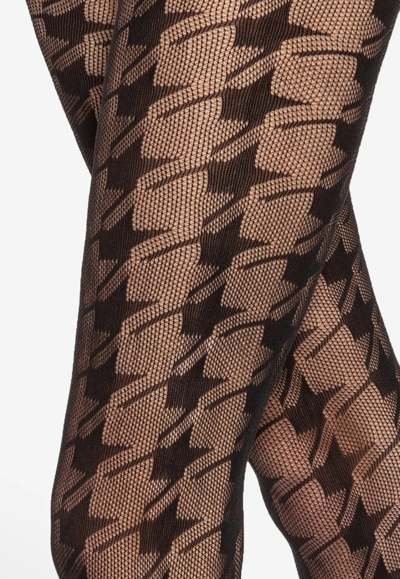 Runway 05 Houndstooth Patterned Lace Fishnet Black Tights by Gatta
