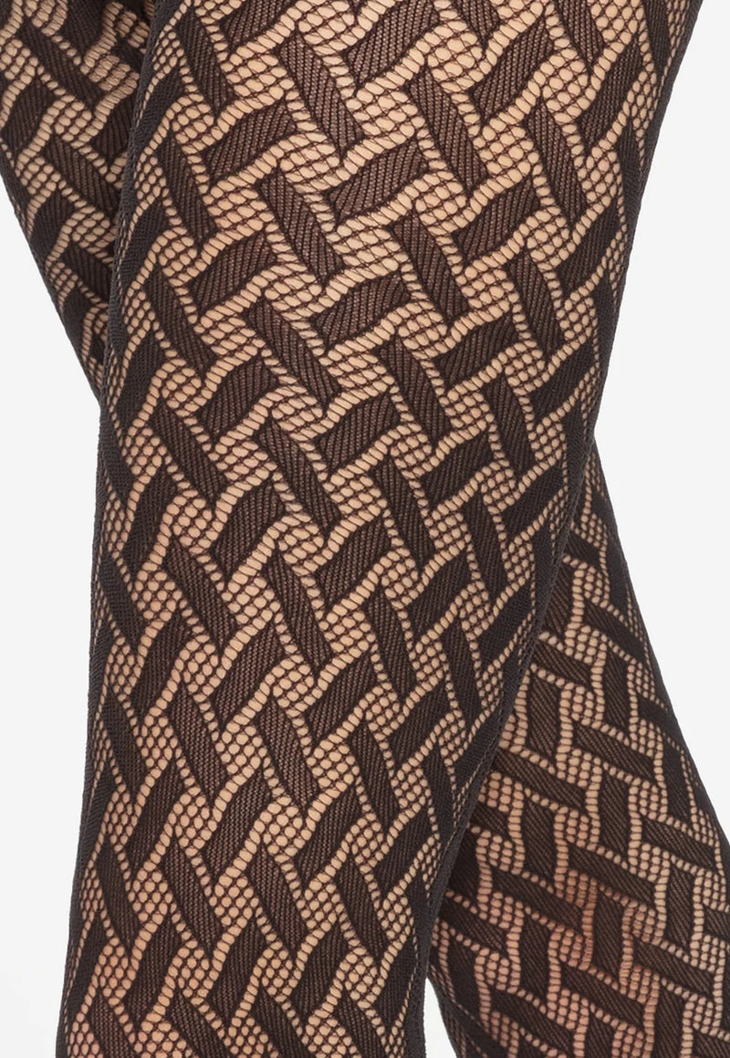 Runway 07 Basket Weave Patterned Lace Fishnet Black Tights by Gatta