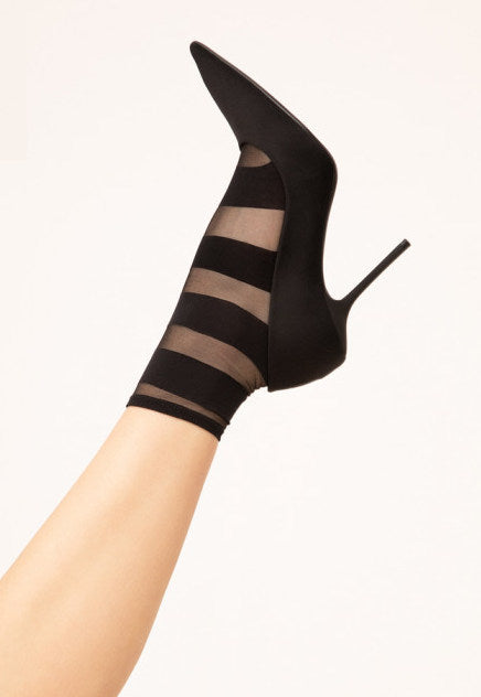 Simple Story Stripe Patterned Sheer Socks by Fiore in black