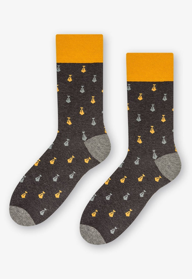 Ties Patterned Socks in Grey & Mustard by More